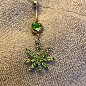 Green leaf belly button ring. Navel ring